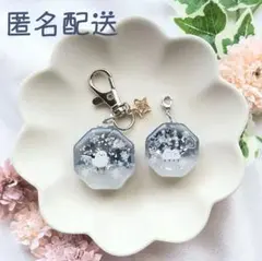 169　シマエナガ　冬　雪　夜　シャカシャカキーホルダー　レジン