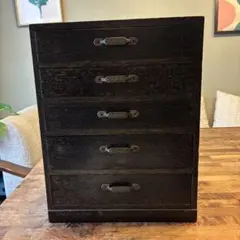 古道具 木製 小引き出し 5段 金具取手 昭和レトロ 収納棚 アンティーク