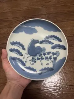 古伊万里　斑馬　馬　無傷完品　干支　民藝　民芸　くらわんか　志田　絵皿　石皿
