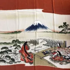 73198 片岡球子 小風呂敷 縮緬布地 赤富士 サイン・共シール有り