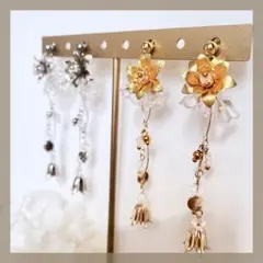 ③小ぶり&華奢 ハンドメイドピアス すずらん イヤリング キラキラ メタル 秋