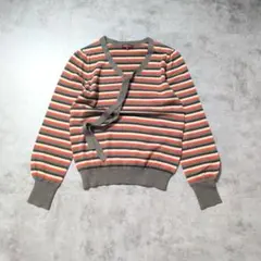 美品 アマカ 薄手 ボウタイニット プルオーバー ボーダー 日本製40【М〜L】のサムネイル