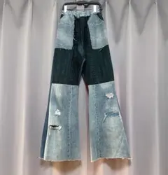 マキシ丈再構築リメイクパッチワークワイドフレアデニム y2k 大きいサイズ