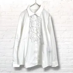 ジュリア　モリリン　フロントフリルシャツ　白　長袖　フォーマル　セレモニー　L