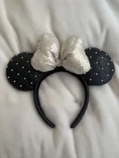 ディズニー ミニーカチューシャ レザー パール キルティング