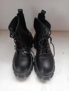 ブラック 厚底レースアップブーツ24.5