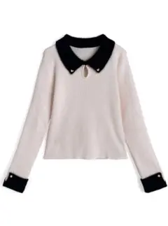 フェザーカラーリブニットトップス