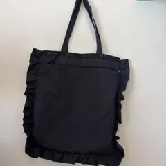レスポ　フリル付きブラックトートバッグ