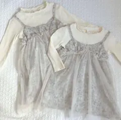 【姉妹セット④】アプレレクール 花柄チュールワンピ(90/100)