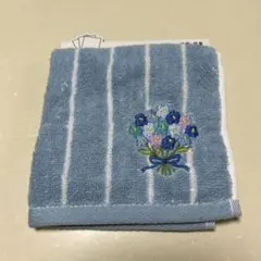 水色 ストライプ 花刺繍 タオルハンカチのサムネイル