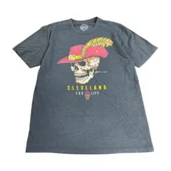 プリントTシャツ　スカル　スポーツ系　半袖　ダークグレー　L 古着　8fのサムネイル