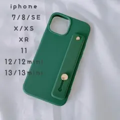 iphone12mini 新品 バンド付ケース 落下防止 ⑥ダークグリーン