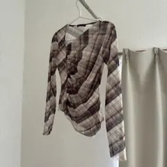 ZARA チェック柄チュールドレープTシャツ