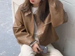 PUレザー フェイクレザー ジャケット アウター ブラウン