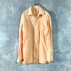 UNIQLO　リネンシャツ　長袖　オレンジ　無地　麻100%　レギュラーカラー