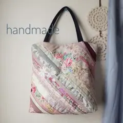 ハンドメイド　パッチワーク　トートバッグ　ピンク花柄