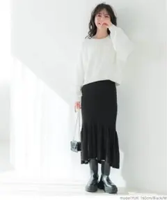 新品　coca リブニット裾フレアスカート レディース　黒　ブラック　Mのサムネイル