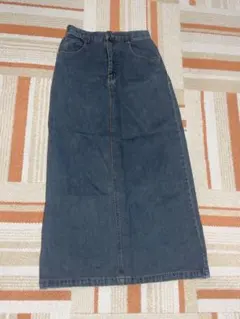 ダークブルー デニム ロングスカート スリット入り