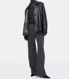 【未使用】H&M ストライプ柄 ワイドパンツ グレー