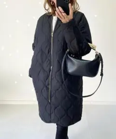 【専用】キルティング　ジャケット　コート　ブラック　黒　無地　ロング　膝丈　フー