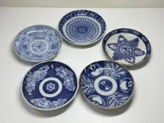 古伊万里 染付 小皿 5枚セット 柄違い 金継ぎあり 豆皿 アンティーク