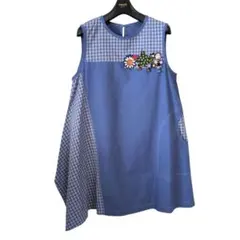 お値下げ！オレボレブラ♥️ぶたさんお花ビーズブルーデニム風チェックノースリーブ