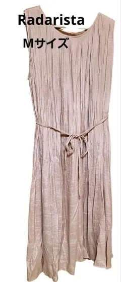 薄茶色 美シルエットノースリーブ プリーツワンピース華やか着痩せM