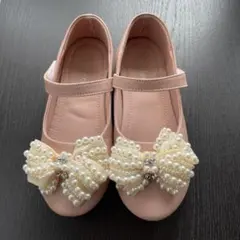 ピンク パール付きリボン フォーマルシューズ　19cm