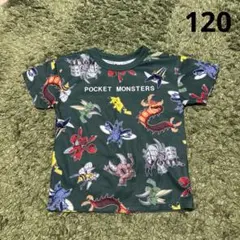 キッズ ポケットモンスター 総柄 Tシャツ ダークグリーン