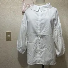 ホワイト ボタンアップシャツ 五分袖