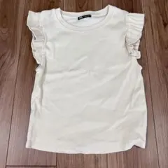 ザラ　ZARA フリル　ノースリーブリブトップス　M ホワイト