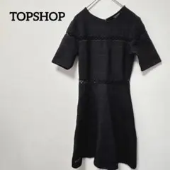美品✨TOPSHOP 【US 2】ブラック 半袖ひざ丈 ワンピース 大人可愛いのサムネイル