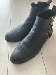 ダイアナ23.5ブラックレザーショートブーツ/サイドジップ