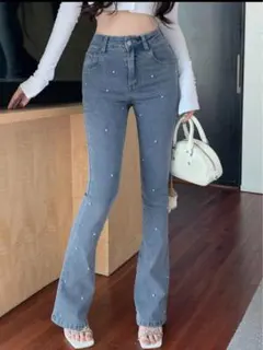 SHEIN DAZY キラキラ装飾 フレアジーンズ デニム