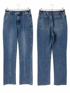 デニムパンツ スリット入り ブルー
