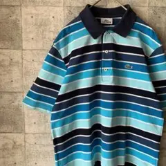 《라코스테 반팔 폴로 셔츠》 일본제 LACOSTE 스트라이프 무늬 자수 로고