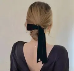リボン　ベロア　結婚式　フォーマル　ヘアアクセ