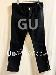 GU ジーユー スリット ファスナー ブラック パンツ