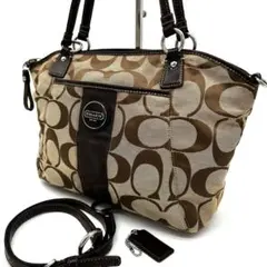 【美品】コーチ 2way ショルダーバッグ シグネチャー キャンバス ブラウン