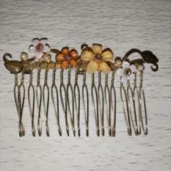 花飾り付き髪飾り ゴールド 結婚式 パーティに