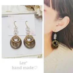 ＃91　グレーマーブル×ゴールドリング　大ぶり　大人かわいい♡ピアス/イヤリング