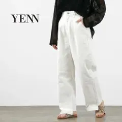 【新品】YENN イエン　デニム　ハイライズ タック ワイド パンツ 白　38