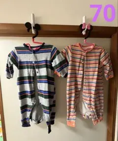 BREEZE ストライプロンパース 70cm 2点セット