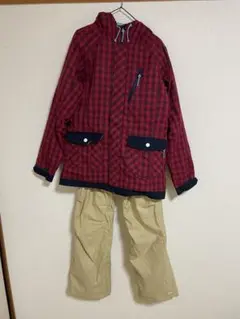 赤チェック スノーボードウェア レディース　L