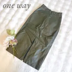 ワンウェイ◆ロングスカート(M)カーキ フェイクレザー スリット 大人女子 上品のサムネイル