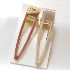 パール装飾付きヘアクリップ2個セット★ヘアアクセサリー No.c817