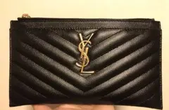 本物付属品有サンローランYSLビルポーチクラッチ ブラック/ゴールド