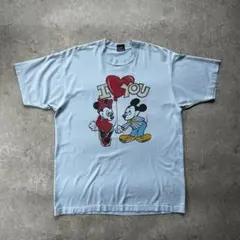 90s ミッキー&ミニー キャラクターtシャツ USA製 水色 XL