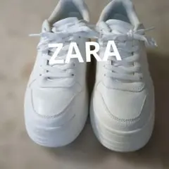 美品ZARA ホワイト プラットフォームスニーカー厚底37