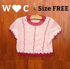 W♥C メロウフリル メッシュ切り替え 半袖Tシャツ ピンク サイズ Fのサムネイル
